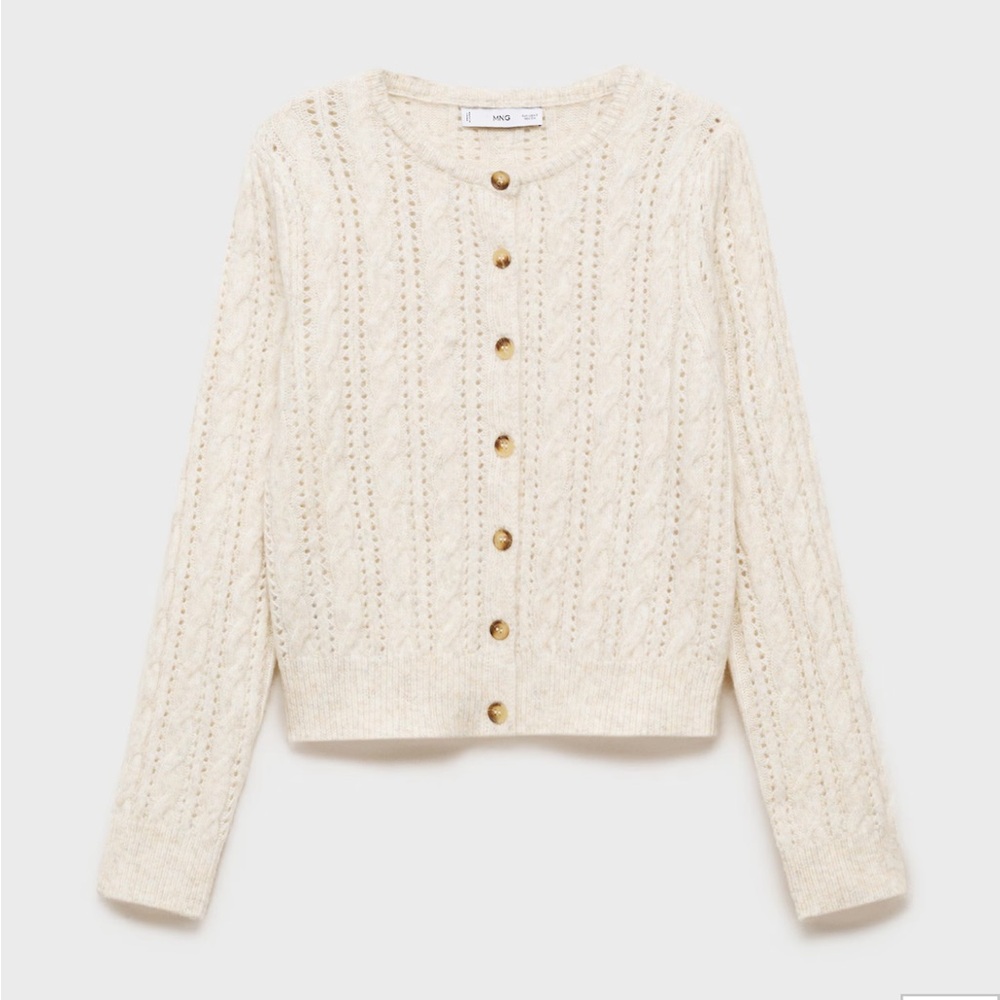 NWT Mango Knit Braided Cardigan with Lace Details - Picture 2 of 10